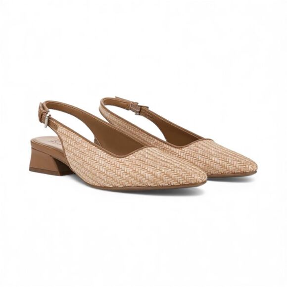 Naturalizer Slingback Ginger 2 Tan Woven Faux Leather Retail  9.5 Wide $89 RTL - Picture 1 of 9